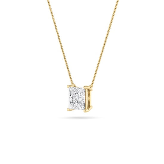 1CTW Princess Shaped Lab Grown Diamond (F/VS) Solitaire Necklace in 14K Gold