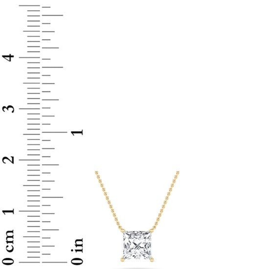 1CTW Princess Shaped Lab Grown Diamond (F/VS) Solitaire Necklace in 14K Gold