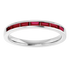 Silver ring with red gemstones on a white background