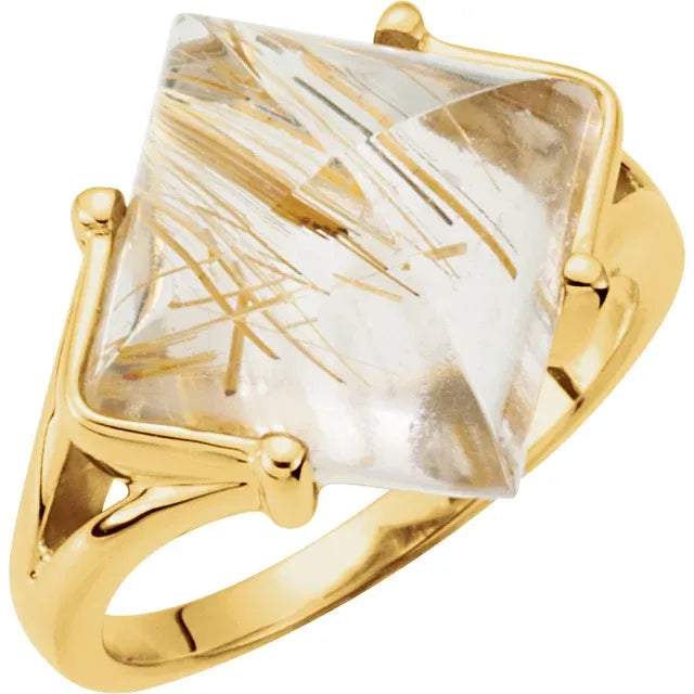 Natural Rutilated Quartz Cabochon Ring