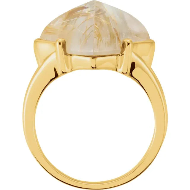 Natural Rutilated Quartz Cabochon Ring