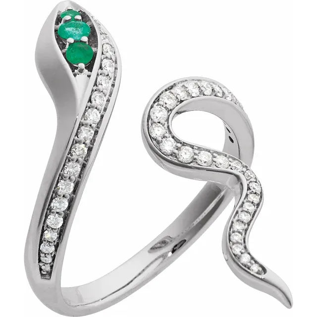 Natural Emerald & 1/3 CTW Natural Diamond Snake Ring