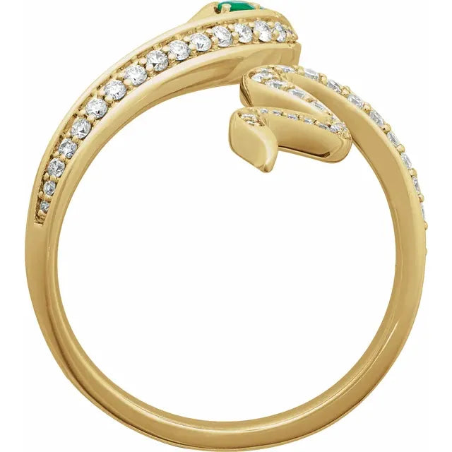 Natural Emerald & 1/3 CTW Natural Diamond Snake Ring