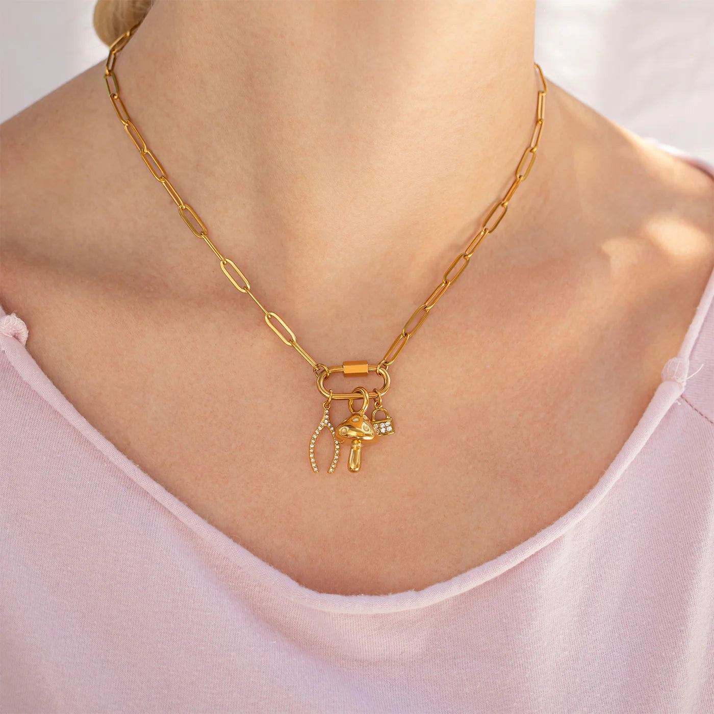 Paperclip Charm Lock Necklace