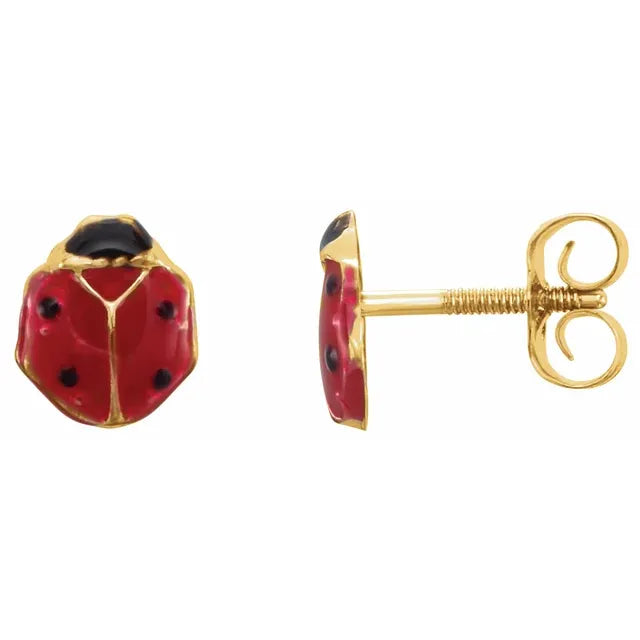 14K Gold Youth Ladybug Earrings