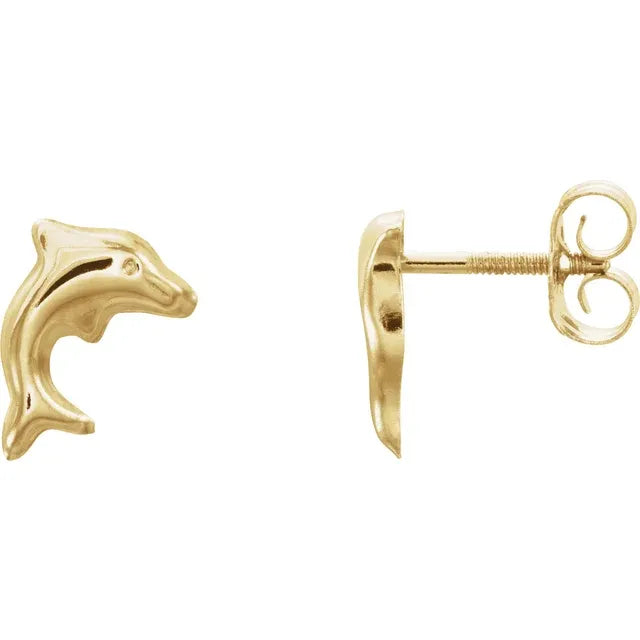14K Gold Dolphin Earrings