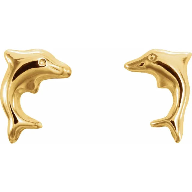 14K Gold Dolphin Earrings