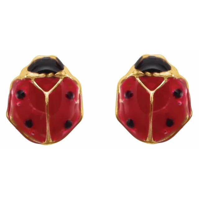 14K Gold Youth Ladybug Earrings