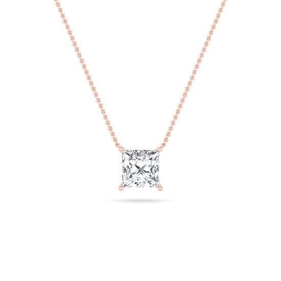 1CTW Princess Shaped Lab Grown Diamond (F/VS) Solitaire Necklace in 14K Gold
