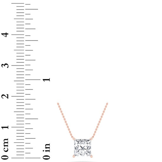 1CTW Princess Shaped Lab Grown Diamond (F/VS) Solitaire Necklace in 14K Gold