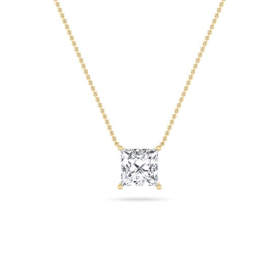 1CTW Princess Shaped Lab Grown Diamond (F/VS) Solitaire Necklace in 14K Gold