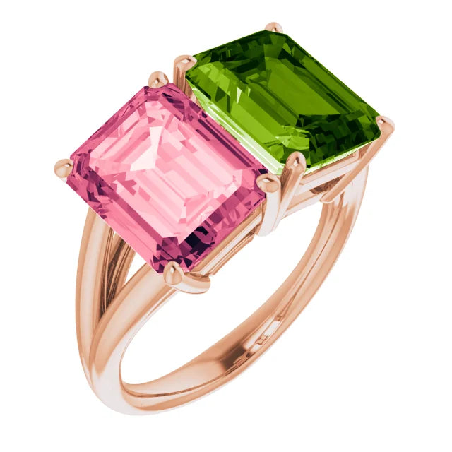 Natural Peridot & Natural Pink Topaz Ring