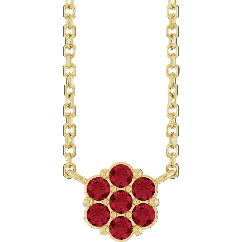 14K Gold Natural Ruby Cluster 18" Necklace