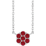 14K Gold Natural Ruby Cluster 18" Necklace