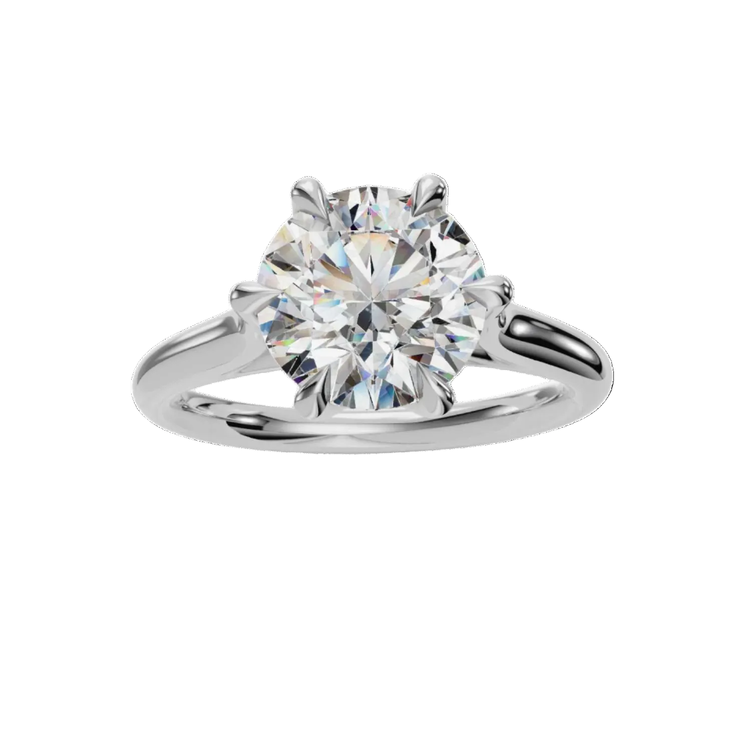 A solitaire diamond ring with a round-cut center diamond, set in a white gold band.