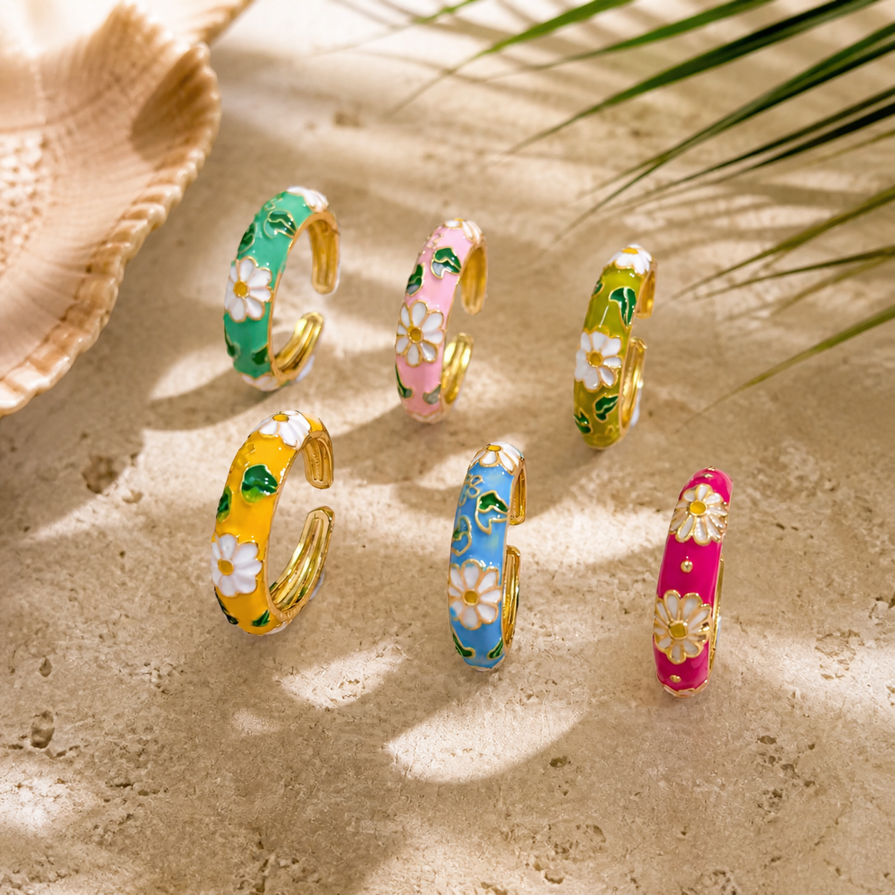 Enamel Flower Rings